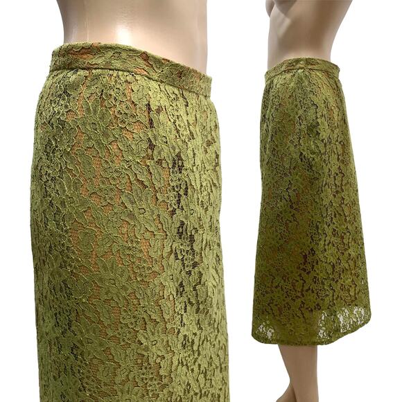 50s 60s Rockabilly Chartreuse LACE Pencil Skirt W 27" - Picture 8 of 9